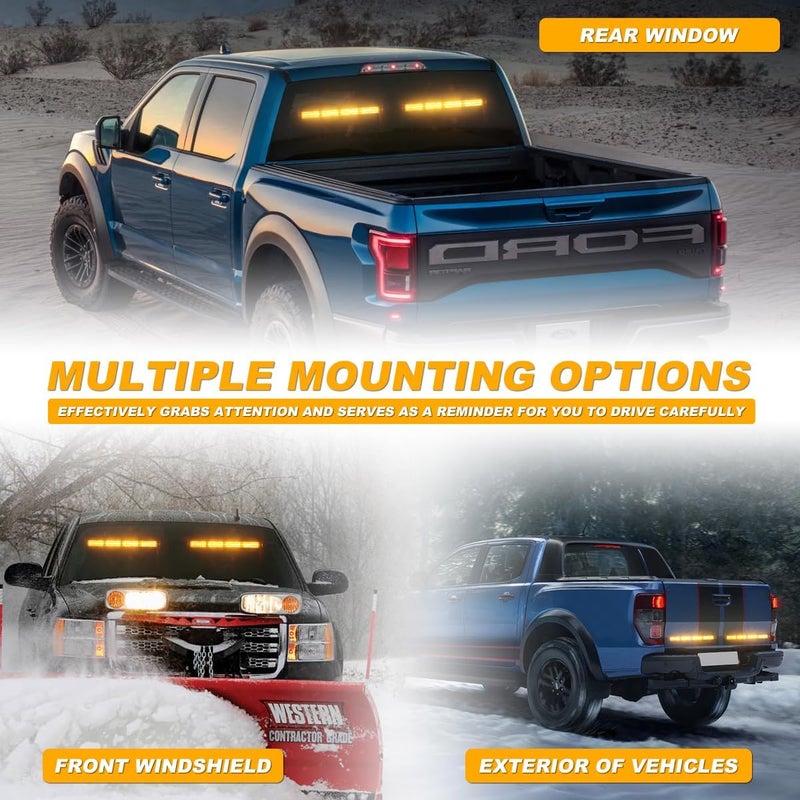 LRTER 2X 17.7 Traffic Advisor Strobe Light Bar Amber Emergency Warning Flashing Safety Front/Rear Windshield Lights for Construction Vehicles Snow Plow Tow Trucks, Amber - Image 5